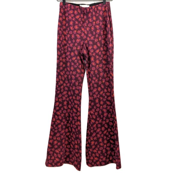 Anthropologie | Plum Knit Flare Pants with Abstract Floral Print | Size XS - Picture 7 of 15
